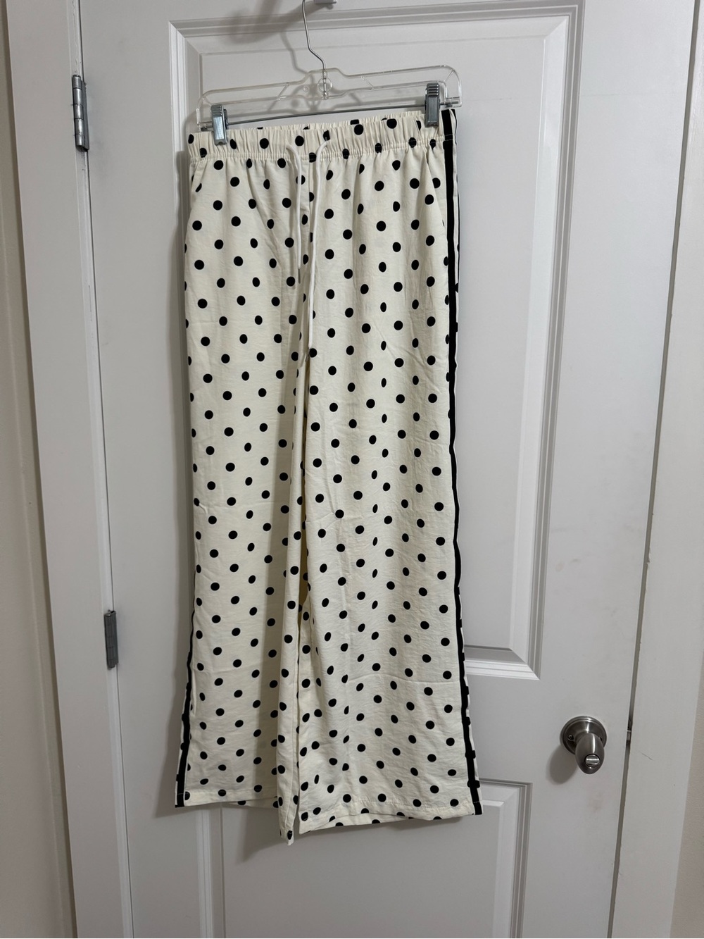 Cream Polka Dot Kids Pants with Black Trim